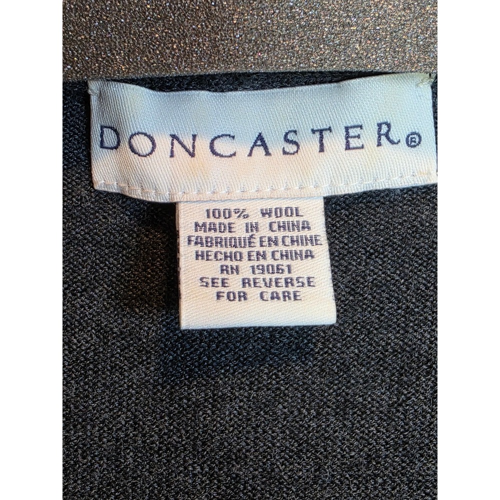 Doncaster Wool Cardigan Sweater Womens Charcoal Gray Open Front Knit 0000470 - Picture 2 of 8